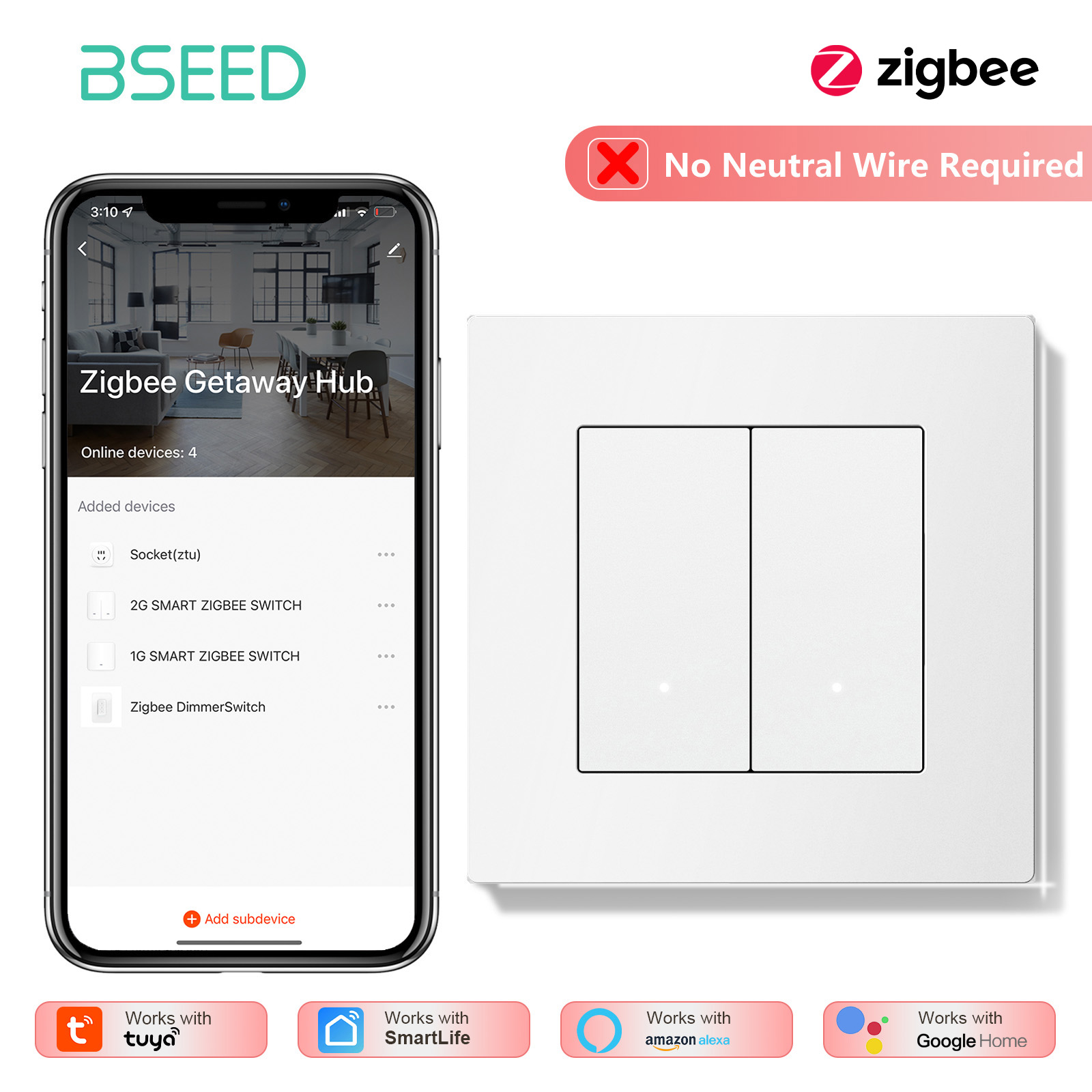 BSEED 1/2/3/4Gang Zigbee Light - Tuya 4 Channel review and price