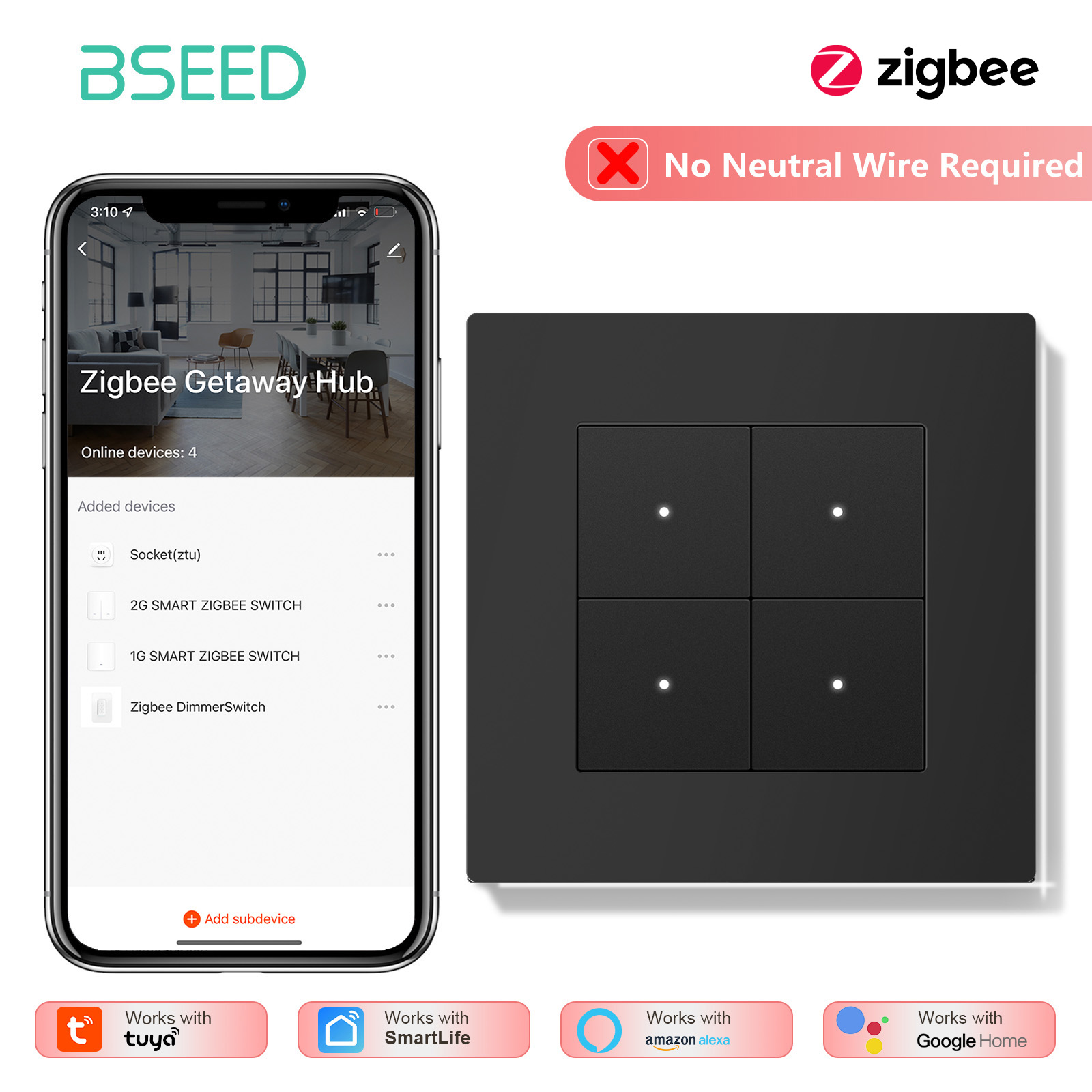 BSEED 1/2/3/4Gang Zigbee Light - Tuya 4 Channel review and price